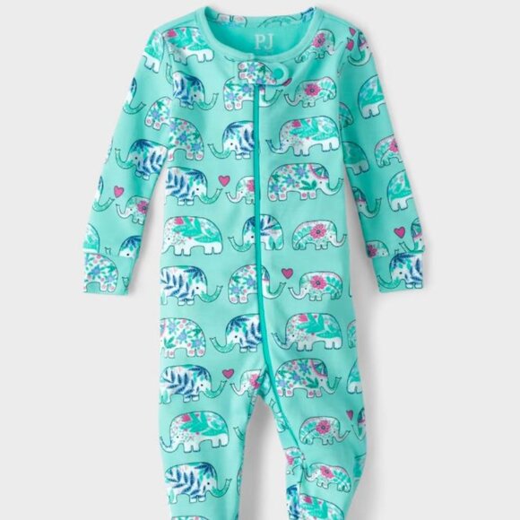 NWT The Children’s Place Girls Elephant Snug Fit Cotton One Piece Pajamas - Picture 1 of 6